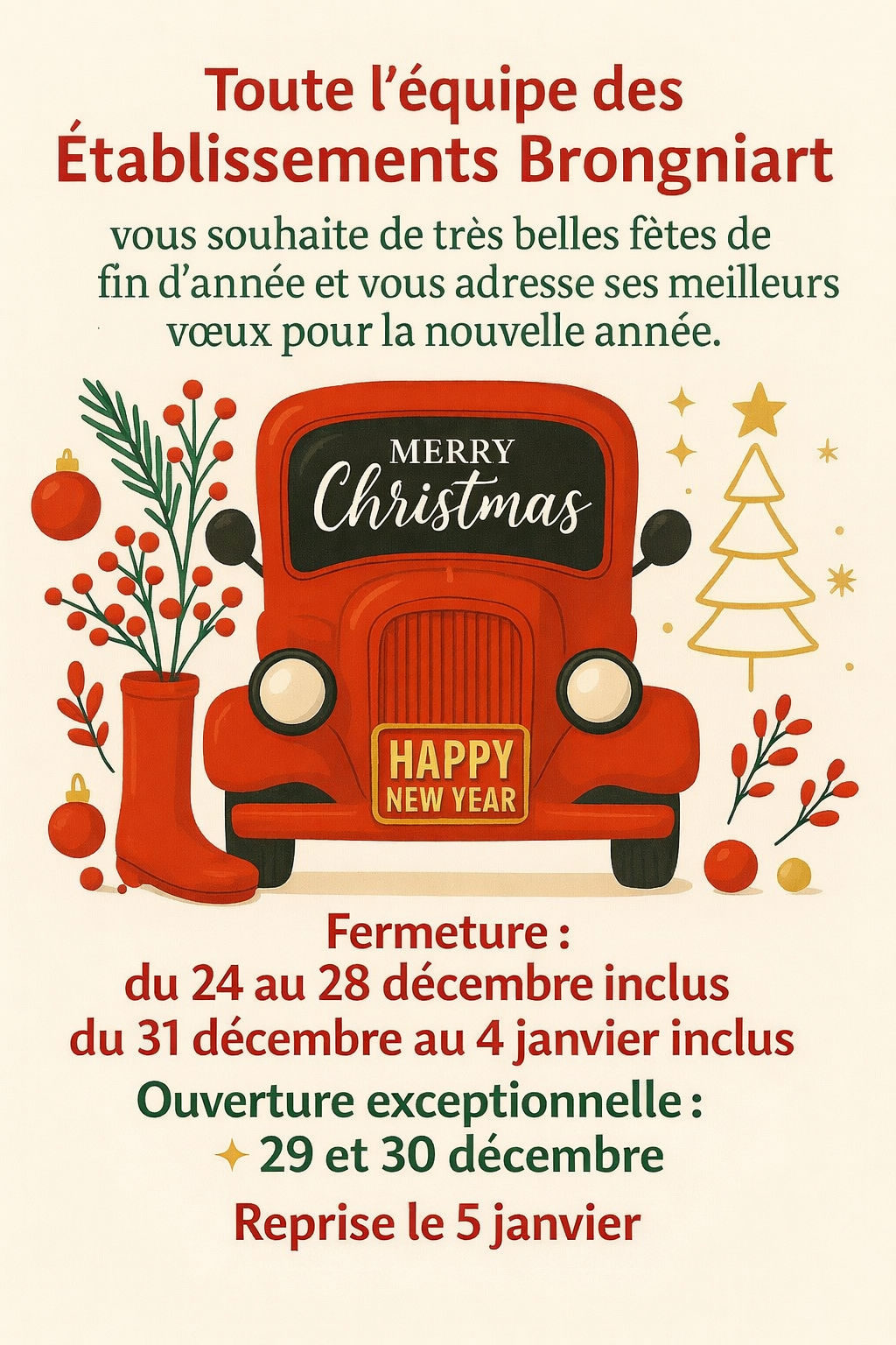 Horaires fin d’année